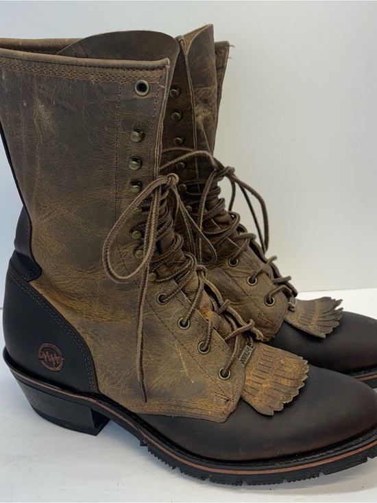 Vtg Double-H Mens Sz 8.5 B Brown Leather Packer Lacer Logger Work Logger Boots main image 5
